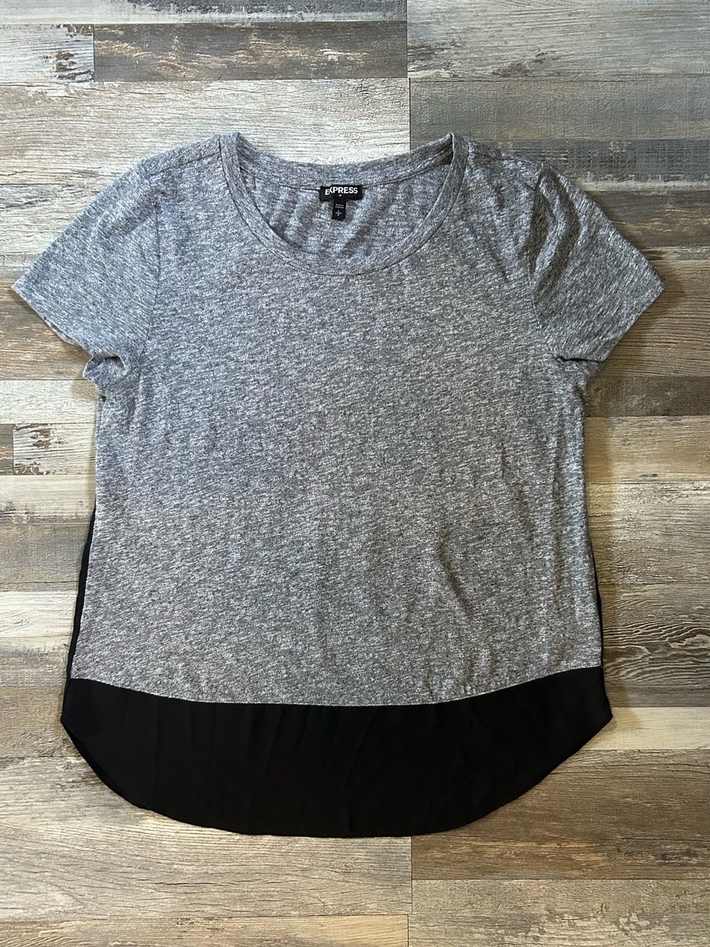 Express Gray Short Sleeve Tee with Black Curved Hem